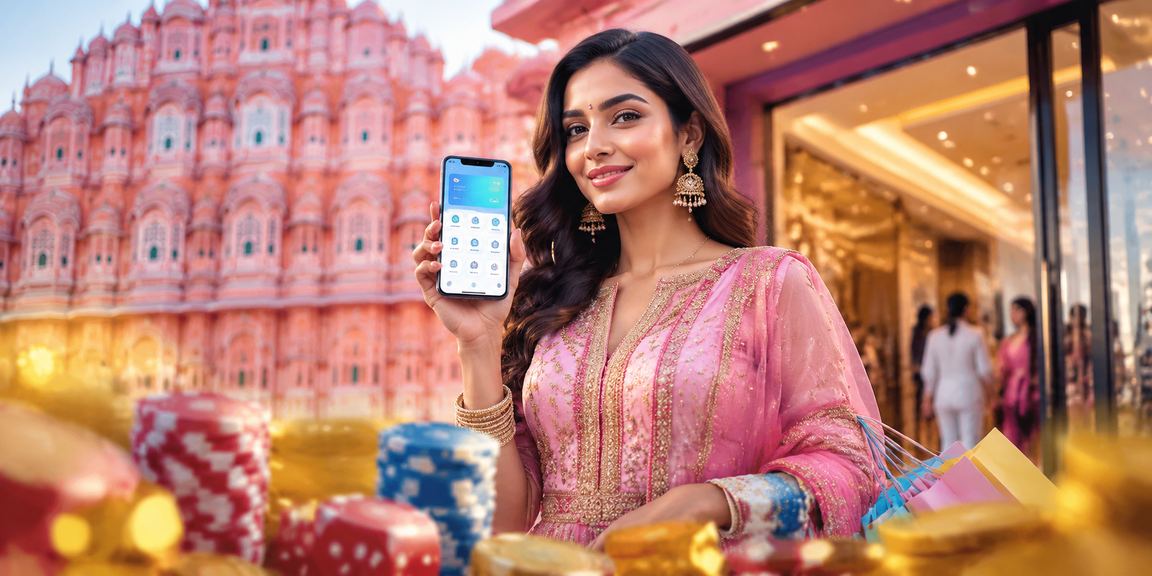 Indian woman playing Andar Bahar on mobile in Jaipur