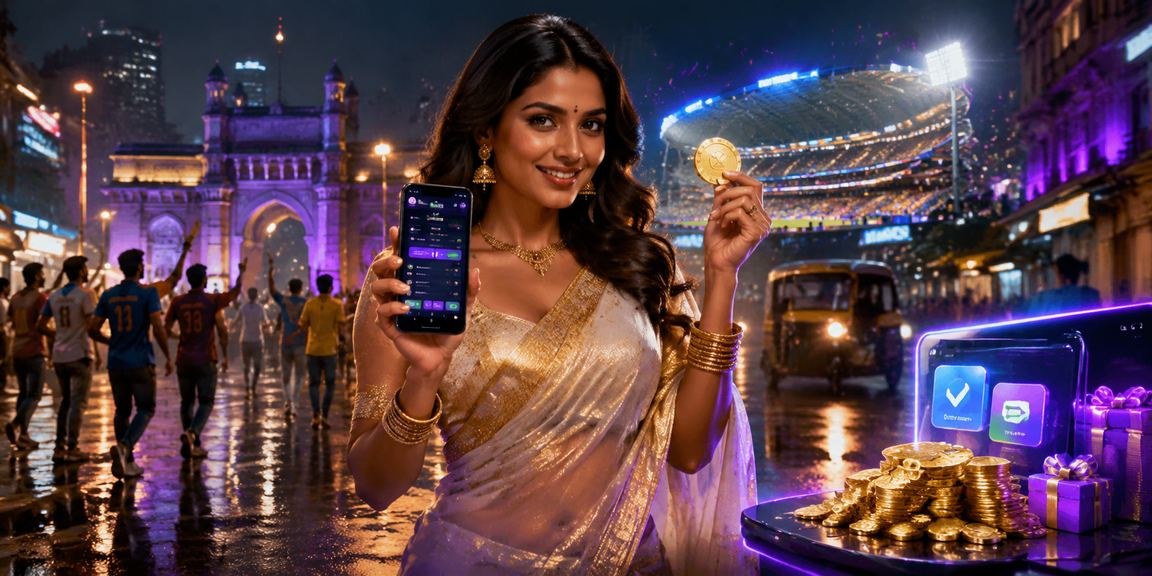 Mumbai city night view with cricket betting and traditional attire